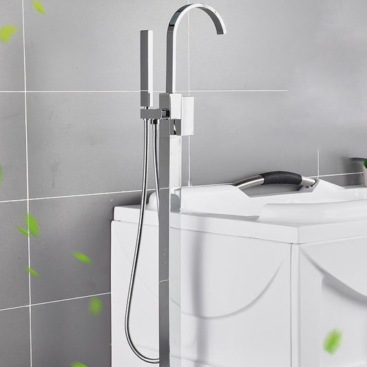 Floor Mounted Freestanding Tub Filler Metal High Arc Freestanding Bathtub Faucet Clearhalo 'Bathroom Remodel & Bathroom Fixtures' 'Bathtub Faucets' 'bathtub_faucets' 'Home Improvement' 'home_improvement' 'home_improvement_bathtub_faucets' 1200x1200_2b718a50-932d-40a9-851a-efd111248b47