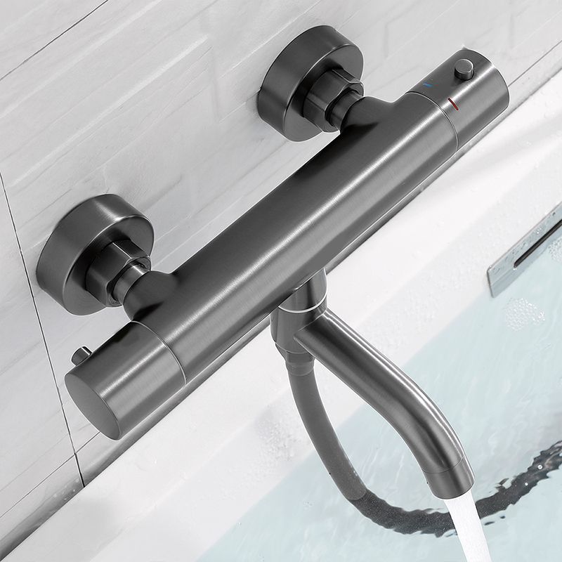 Handshower Tub Filler Black Brass Double Knob Handle Swivel Wall Mount Tub Filler Clearhalo 'Bathroom Remodel & Bathroom Fixtures' 'Bathtub Faucets' 'bathtub_faucets' 'Home Improvement' 'home_improvement' 'home_improvement_bathtub_faucets' 1200x1200_2bade978-bf2e-4e1f-badd-45c4f673dc77