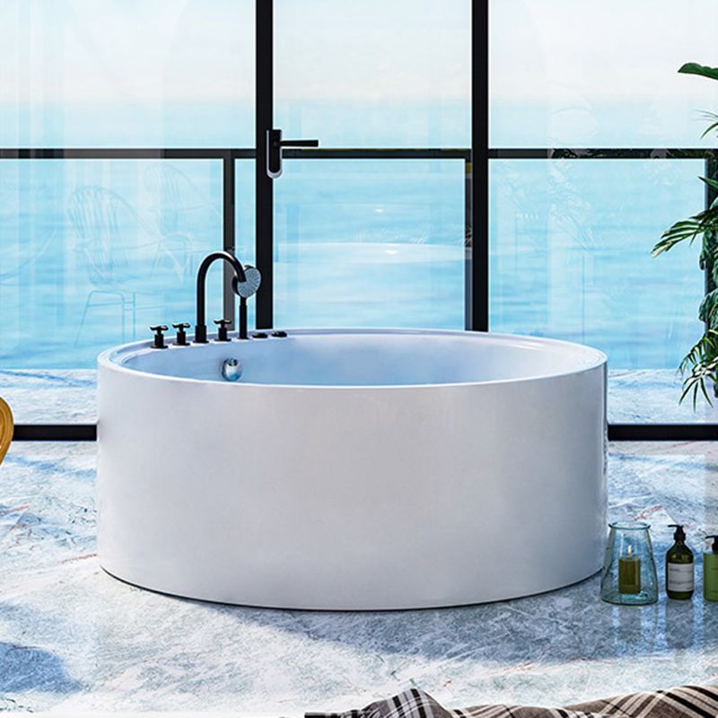 Round Freestanding Soaking Bathtub Modern Acrylic-Fiberglass White Bathtub Clearhalo 'Bathroom Remodel & Bathroom Fixtures' 'Bathtubs' 'Home Improvement' 'home_improvement' 'home_improvement_bathtubs' 'Showers & Bathtubs' 1200x1200_2c117a36-61d1-4d3d-acd5-03adb30f6087