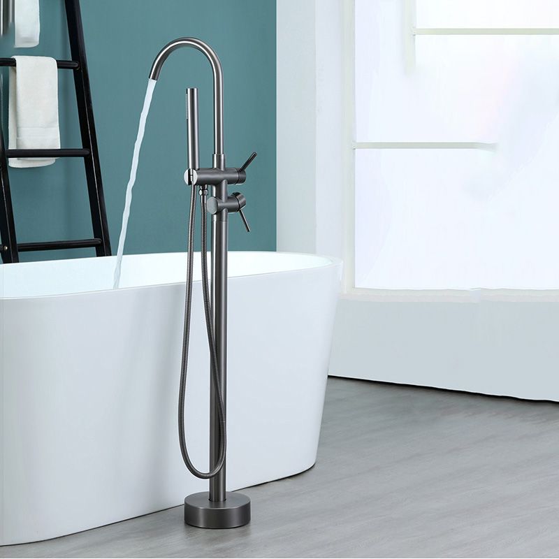 Contemporary Floor Mounted Metal Double Handle High Arc Floor Mount Clearhalo 'Bathroom Remodel & Bathroom Fixtures' 'Bathtub Faucets' 'bathtub_faucets' 'Home Improvement' 'home_improvement' 'home_improvement_bathtub_faucets' 1200x1200_2c289208-c44d-45fa-b8a2-7637bb5a32cd