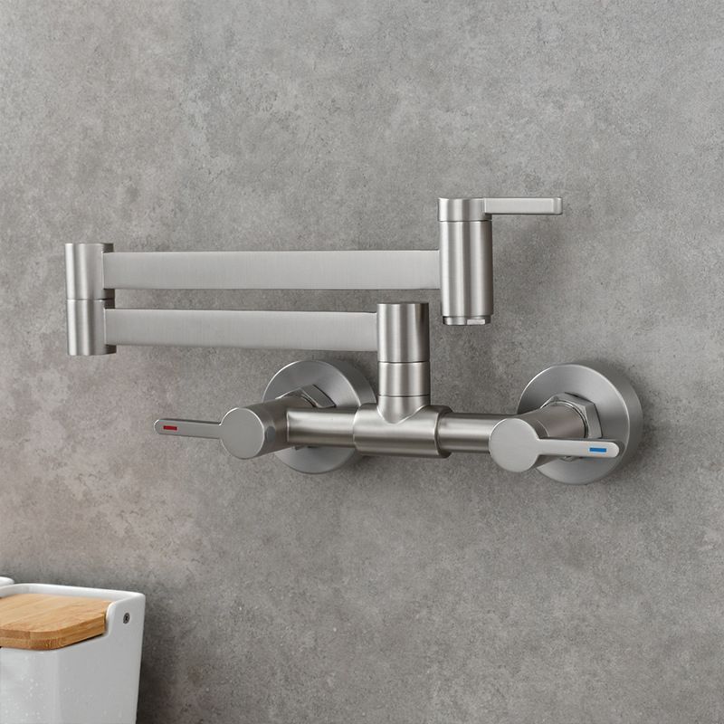 Modern Pull Down 2-Handle Pot Filler Low Profile Wall-mounted Faucet Clearhalo 'Home Improvement' 'home_improvement' 'home_improvement_kitchen_faucets' 'Kitchen Faucets' 'Kitchen Remodel & Kitchen Fixtures' 'Kitchen Sinks & Faucet Components' 'kitchen_faucets' 1200x1200_2c3cea73-1eff-4949-b725-6463dad313fb