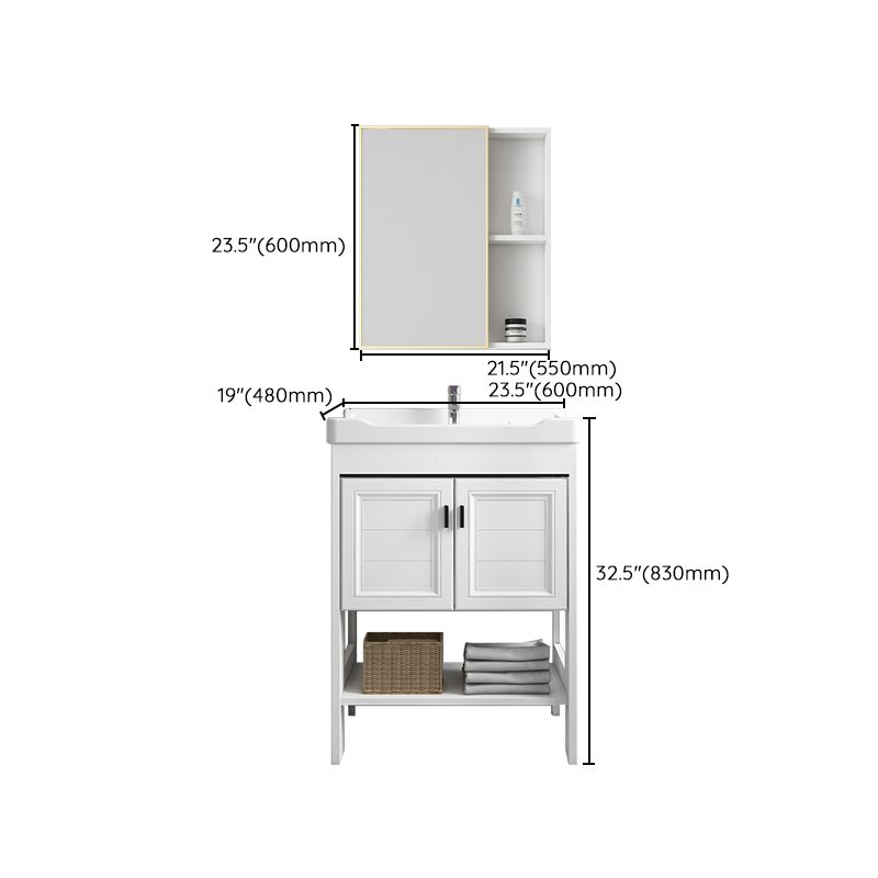 Freestanding Vanity Mirror 2 Doors Single Sink White Rectangular Shelving Included Vanity Clearhalo 'Bathroom Remodel & Bathroom Fixtures' 'Bathroom Vanities' 'bathroom_vanities' 'Home Improvement' 'home_improvement' 'home_improvement_bathroom_vanities' 1200x1200_2c9505c6-ed6c-41a5-9497-410dac0f6939