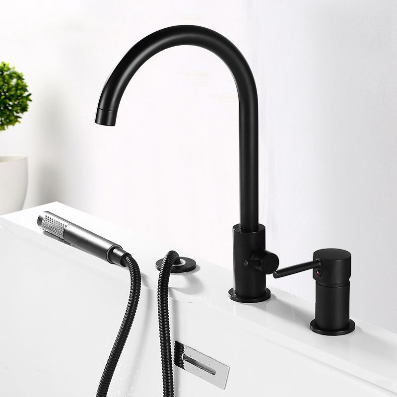 Modern Deck Mounted Metal Tub Filler Gooseneck Faucet in Black/Gold/Silver Clearhalo 'Bathroom Remodel & Bathroom Fixtures' 'Bathtub Faucets' 'bathtub_faucets' 'Home Improvement' 'home_improvement' 'home_improvement_bathtub_faucets' 1200x1200_2c9d6026-5c32-40d0-ba74-ef632ddac094