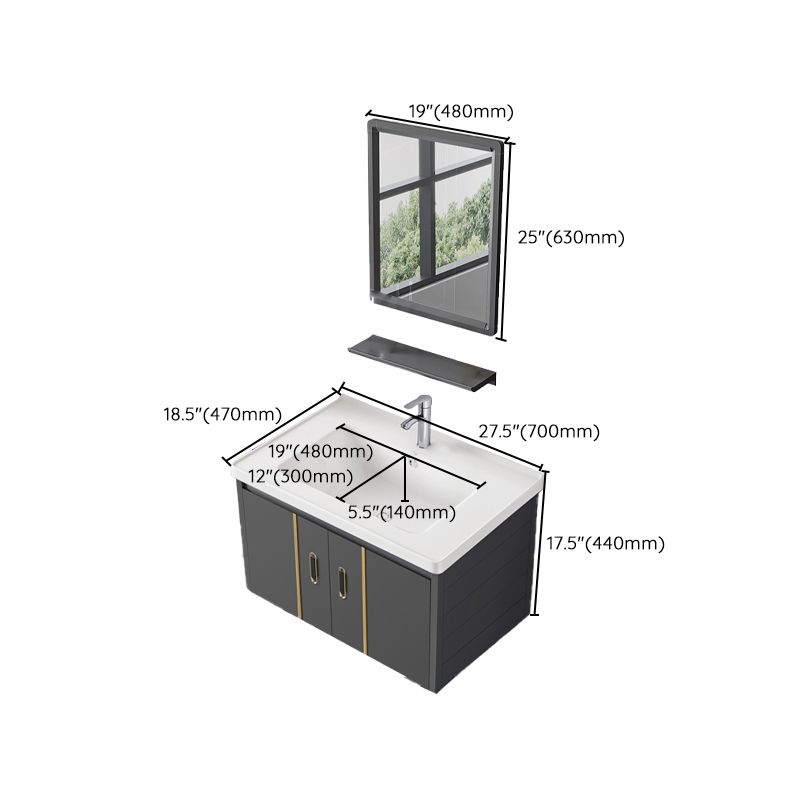 Glam Vanity Wall Mount Single Sink Metal Frame Rectangular Mirror Vanity with 2 Doors Clearhalo 'Bathroom Remodel & Bathroom Fixtures' 'Bathroom Vanities' 'bathroom_vanities' 'Home Improvement' 'home_improvement' 'home_improvement_bathroom_vanities' 1200x1200_2cc86235-c13c-4328-b450-1a3720ada75b