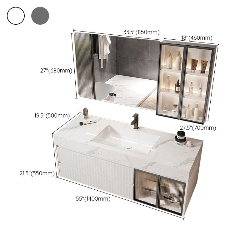 Mirror Bathroom Vanity Wall Mount Single Sink 2 Drawers Wood Frame Rectangle Vanity Clearhalo 'Bathroom Remodel & Bathroom Fixtures' 'Bathroom Vanities' 'bathroom_vanities' 'Home Improvement' 'home_improvement' 'home_improvement_bathroom_vanities' 1200x1200_2d422688-282f-4a51-8b5a-3bb03c7fb754