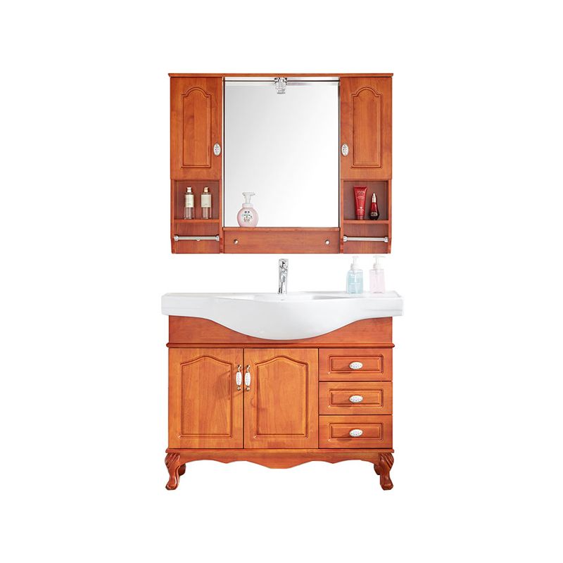 Traditional Freestanding Bathroom Sink Vanity Wood Sink Vanity with Mirror Clearhalo 'Bathroom Remodel & Bathroom Fixtures' 'Bathroom Vanities' 'bathroom_vanities' 'Home Improvement' 'home_improvement' 'home_improvement_bathroom_vanities' 1200x1200_2d6420a9-f968-4041-951b-5ae133773597