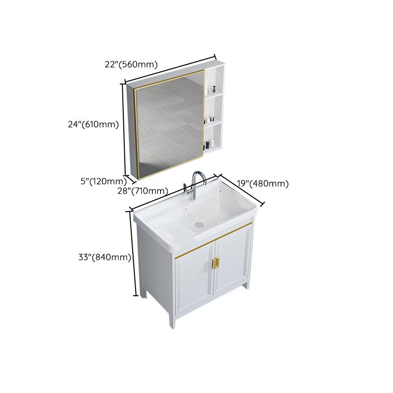 Freestanding Vanity Single Sink Metal Frame Rectangular White Mirror Vanity with Doors Clearhalo 'Bathroom Remodel & Bathroom Fixtures' 'Bathroom Vanities' 'bathroom_vanities' 'Home Improvement' 'home_improvement' 'home_improvement_bathroom_vanities' 1200x1200_2da4f33e-9f8d-46eb-b229-721de83c64f0