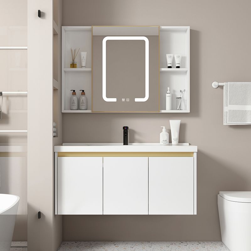 Wall Mount Bath Vanity White Rectangular Single Sink Mirror Metal Frame Vanity with Doors Clearhalo 'Bathroom Remodel & Bathroom Fixtures' 'Bathroom Vanities' 'bathroom_vanities' 'Home Improvement' 'home_improvement' 'home_improvement_bathroom_vanities' 1200x1200_2e218399-4a3e-460d-a89e-6853f4a5ac35