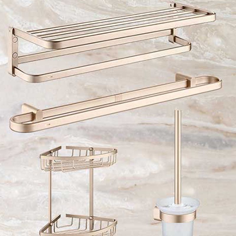 Golden Modern Bathroom Accessory Set Polished Brass Bath Shelf/Towel Bar/Robe Hooks Clearhalo 'Bathroom Hardware Sets' 'Bathroom Hardware' 'Bathroom Remodel & Bathroom Fixtures' 'bathroom_hardware_sets' 'Home Improvement' 'home_improvement' 'home_improvement_bathroom_hardware_sets' 1200x1200_2e3f8f3c-80fa-46d9-ba1a-abebbdcc5716