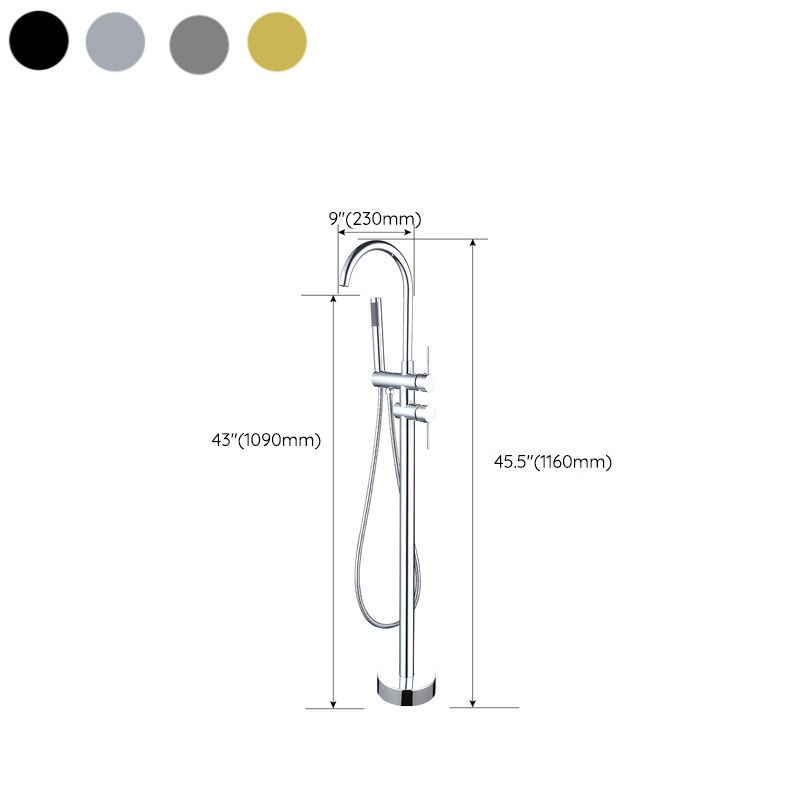 Contemporary Floor Mounted Metal Double Handle High Arc Floor Mount Clearhalo 'Bathroom Remodel & Bathroom Fixtures' 'Bathtub Faucets' 'bathtub_faucets' 'Home Improvement' 'home_improvement' 'home_improvement_bathtub_faucets' 1200x1200_2ead0f3e-ea21-4ec1-93e8-33880893ef23