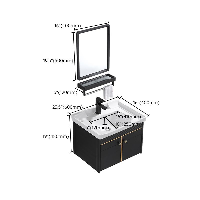 Modern Vanity Set Wall-mounted Ceramic Sink Black Faucet Vanity with Mirror Clearhalo 'Bathroom Remodel & Bathroom Fixtures' 'Bathroom Vanities' 'bathroom_vanities' 'Home Improvement' 'home_improvement' 'home_improvement_bathroom_vanities' 1200x1200_2ed50f63-4370-4402-9598-13e853a3a30e