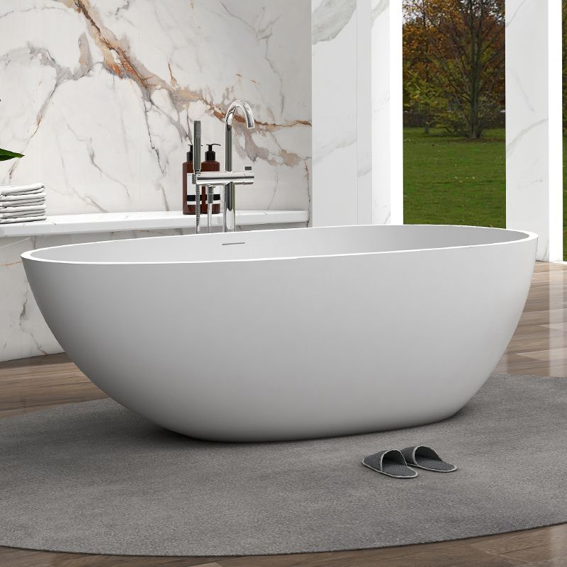 Modern Ellipse Stone Bathtub Freestand Soaking Bathtub with Overflow Hole Clearhalo 'Bathroom Remodel & Bathroom Fixtures' 'Bathtubs' 'Home Improvement' 'home_improvement' 'home_improvement_bathtubs' 'Showers & Bathtubs' 1200x1200_2efdf269-0227-41c4-9539-bf5ce0d712c3