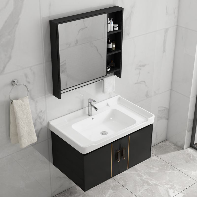 Bathroom Vanity Wall Mounted Sink Vanity in Ceramic with Waterproof Mirror Clearhalo 'Bathroom Remodel & Bathroom Fixtures' 'Bathroom Vanities' 'bathroom_vanities' 'Home Improvement' 'home_improvement' 'home_improvement_bathroom_vanities' 1200x1200_2f18a9b9-9537-40ab-92e6-f72a1ff9d100