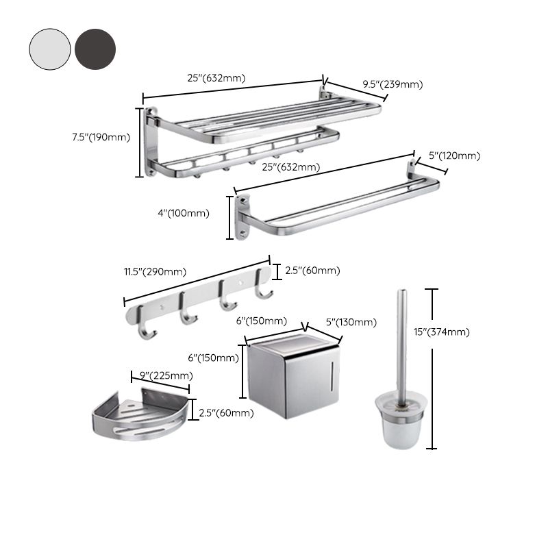 Modern Bathroom Accessory Set with Bathe Shelf/Robe Hooks/Towel Bar in Aluminum Clearhalo 'Bathroom Hardware Sets' 'Bathroom Hardware' 'Bathroom Remodel & Bathroom Fixtures' 'bathroom_hardware_sets' 'Home Improvement' 'home_improvement' 'home_improvement_bathroom_hardware_sets' 1200x1200_2f8f1449-7adf-4db2-a6f3-d3f225e6401c