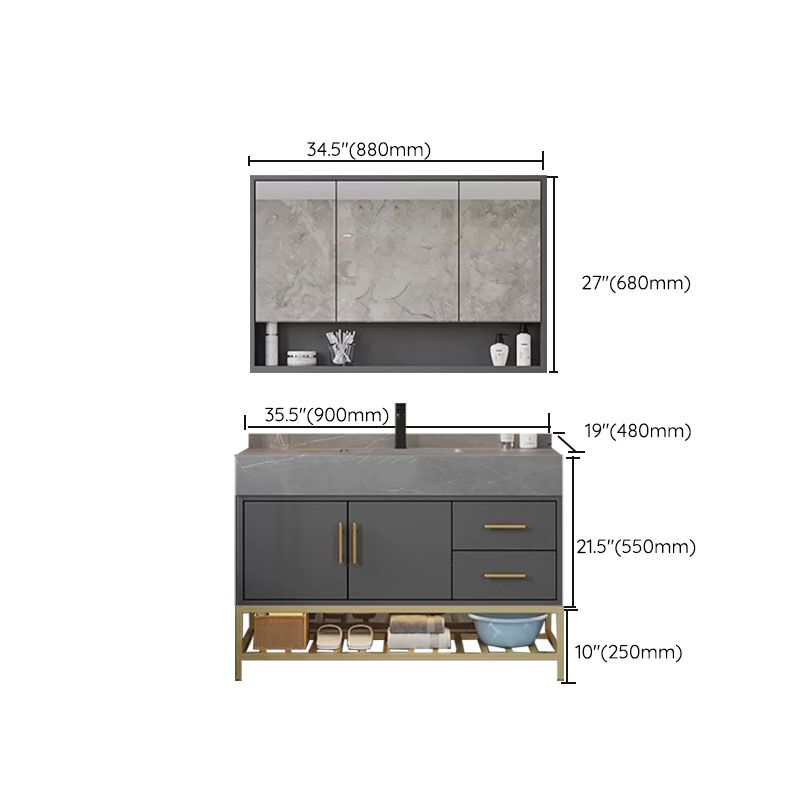 Grey Modern Wood Single-Sink Rectangular Open Console with Sink Set Clearhalo 'Bathroom Remodel & Bathroom Fixtures' 'Bathroom Vanities' 'bathroom_vanities' 'Home Improvement' 'home_improvement' 'home_improvement_bathroom_vanities' 1200x1200_2fbc494f-0317-47fa-8106-718ccc9a9b5b