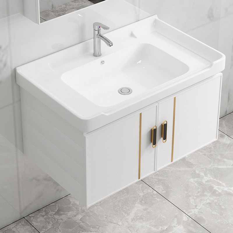 Vanity Sink White Wall Mounted Drawers Doors Faucet Ceramic Sink Vanity with Mirror Clearhalo 'Bathroom Remodel & Bathroom Fixtures' 'Bathroom Vanities' 'bathroom_vanities' 'Home Improvement' 'home_improvement' 'home_improvement_bathroom_vanities' 1200x1200_2ffe6a5d-b3ff-4b15-a4bd-f60c09828ac6