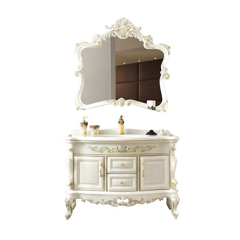 White Stone Bath Vanity 2 Drawers Rectangular Freestanding Single Sink Vanity with Mirror Clearhalo 'Bathroom Remodel & Bathroom Fixtures' 'Bathroom Vanities' 'bathroom_vanities' 'Home Improvement' 'home_improvement' 'home_improvement_bathroom_vanities' 1200x1200_304905ab-725e-419f-a340-69f33fd53ca2