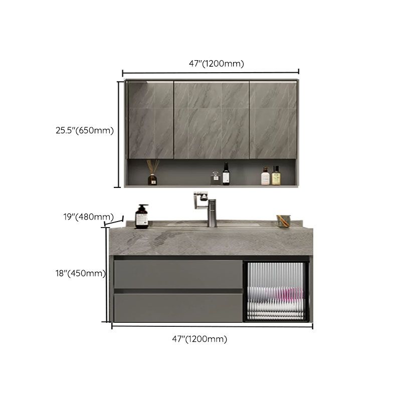 Grey Wall Mount Wood Bathroom Vanity Set with Mirror Included Clearhalo 'Bathroom Remodel & Bathroom Fixtures' 'Bathroom Vanities' 'bathroom_vanities' 'Home Improvement' 'home_improvement' 'home_improvement_bathroom_vanities' 1200x1200_30d93d80-0a69-465e-a871-7d7be8075235