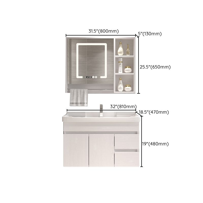 Wall Mounted Vanity White Wood Frame Rectangular 2 Doors Single Sink Vanity with Mirror Clearhalo 'Bathroom Remodel & Bathroom Fixtures' 'Bathroom Vanities' 'bathroom_vanities' 'Home Improvement' 'home_improvement' 'home_improvement_bathroom_vanities' 1200x1200_310b8365-bdae-4131-8c12-3626d58d8139