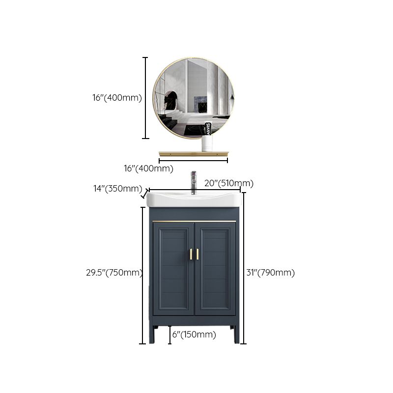 Blue Vanity Freestanding Rectangular Single Sink Mirror Metal Frame Vanity with 2 Doors Clearhalo 'Bathroom Remodel & Bathroom Fixtures' 'Bathroom Vanities' 'bathroom_vanities' 'Home Improvement' 'home_improvement' 'home_improvement_bathroom_vanities' 1200x1200_3149536c-ac09-487d-aafd-288fd7cba139