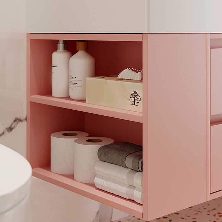 Rectangular Pink Wall Mounted Standard Wood Open Console with Sink Set Clearhalo 'Bathroom Remodel & Bathroom Fixtures' 'Bathroom Vanities' 'bathroom_vanities' 'Home Improvement' 'home_improvement' 'home_improvement_bathroom_vanities' 1200x1200_31ea1640-dbc1-4fe5-a034-7186b885c321