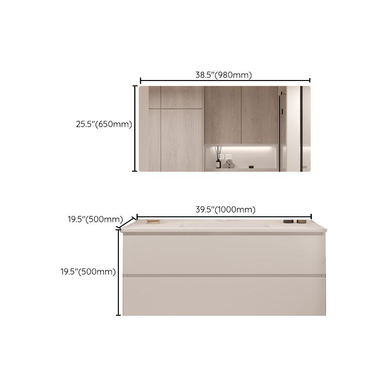 White Bathroom Vanity Wood Rectangle Single Sink Wall Mount 2 Drawers Vanity Set Clearhalo 'Bathroom Remodel & Bathroom Fixtures' 'Bathroom Vanities' 'bathroom_vanities' 'Home Improvement' 'home_improvement' 'home_improvement_bathroom_vanities' 1200x1200_33389db1-8a7d-41ec-8e9e-870c2333d688