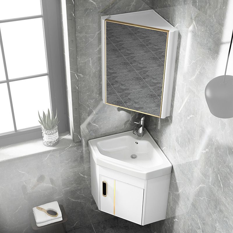 Wall Mounted Corner Bathroom Vanity Cabinet Triangular Abstract