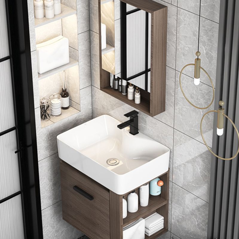 Modern Single Sink Vanity Wall Mount Brown Wooden Vanity Set Clearhalo 'Bathroom Remodel & Bathroom Fixtures' 'Bathroom Vanities' 'bathroom_vanities' 'Home Improvement' 'home_improvement' 'home_improvement_bathroom_vanities' 1200x1200_33bf303e-4b5d-4bad-b99d-766c1b219327