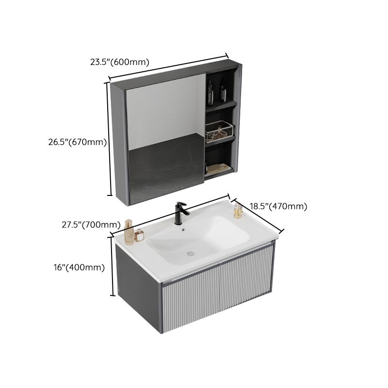 Bath Vanity Grey Metal Frame Rectangular Single Sink Wall Mount Mirror 2 Doors Vanity Clearhalo 'Bathroom Remodel & Bathroom Fixtures' 'Bathroom Vanities' 'bathroom_vanities' 'Home Improvement' 'home_improvement' 'home_improvement_bathroom_vanities' 1200x1200_3446c603-3868-479a-8561-0978340440ef