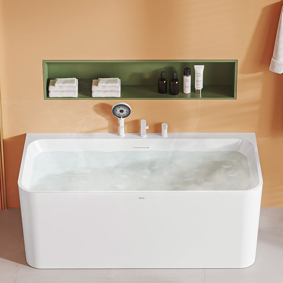 Freestanding Soaking Acrylic Bathtub Modern Rectangle Bathtub in White Clearhalo 'Bathroom Remodel & Bathroom Fixtures' 'Bathtubs' 'Home Improvement' 'home_improvement' 'home_improvement_bathtubs' 'Showers & Bathtubs' 1200x1200_345c44f3-6634-4545-b271-d92e5a7bfa9a