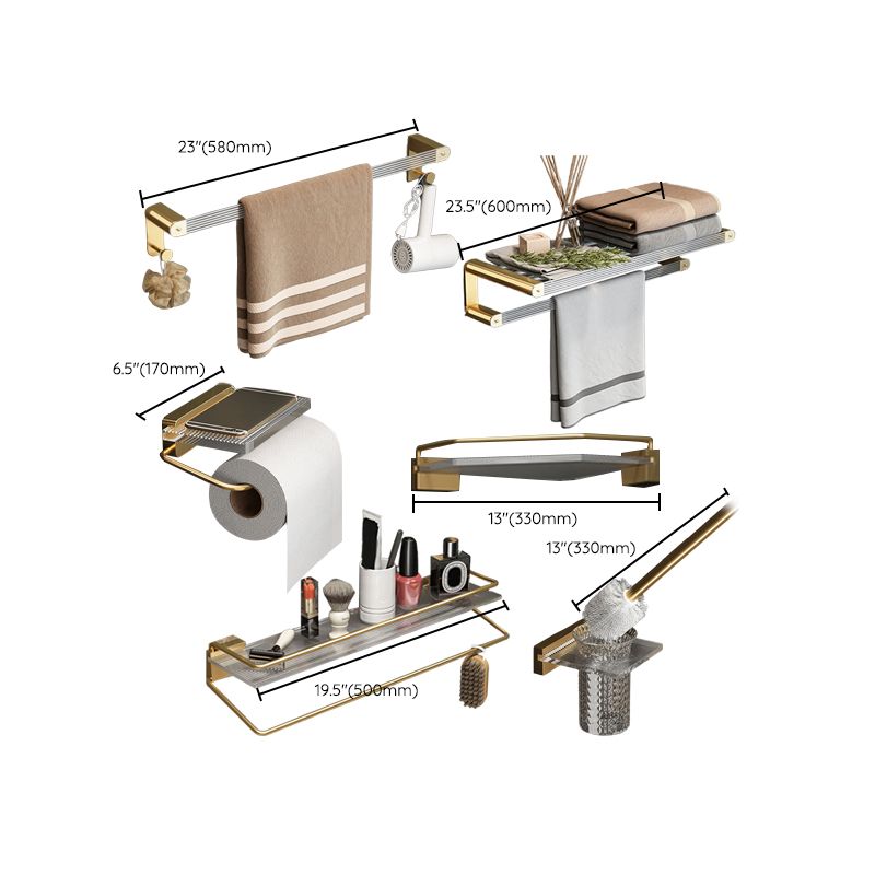 Modern Bathroom Accessory Set Bath Shelf Gold Towel Bar Bath Hardware Set Clearhalo 'Bathroom Hardware Sets' 'Bathroom Hardware' 'Bathroom Remodel & Bathroom Fixtures' 'bathroom_hardware_sets' 'Home Improvement' 'home_improvement' 'home_improvement_bathroom_hardware_sets' 1200x1200_346d8eab-55a1-4ffa-aace-8a9ba8ed4f80