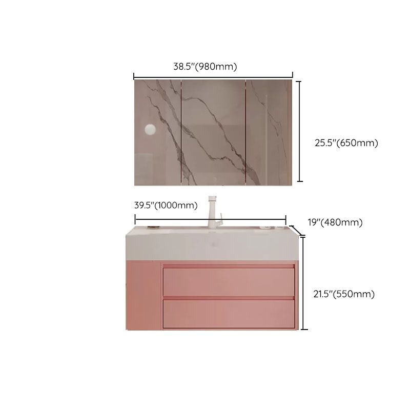 Rectangular Pink Wall Mounted Standard Wood Open Console with Sink Set Clearhalo 'Bathroom Remodel & Bathroom Fixtures' 'Bathroom Vanities' 'bathroom_vanities' 'Home Improvement' 'home_improvement' 'home_improvement_bathroom_vanities' 1200x1200_34f37298-ba74-44a0-b6ab-8c43d0f9dc34