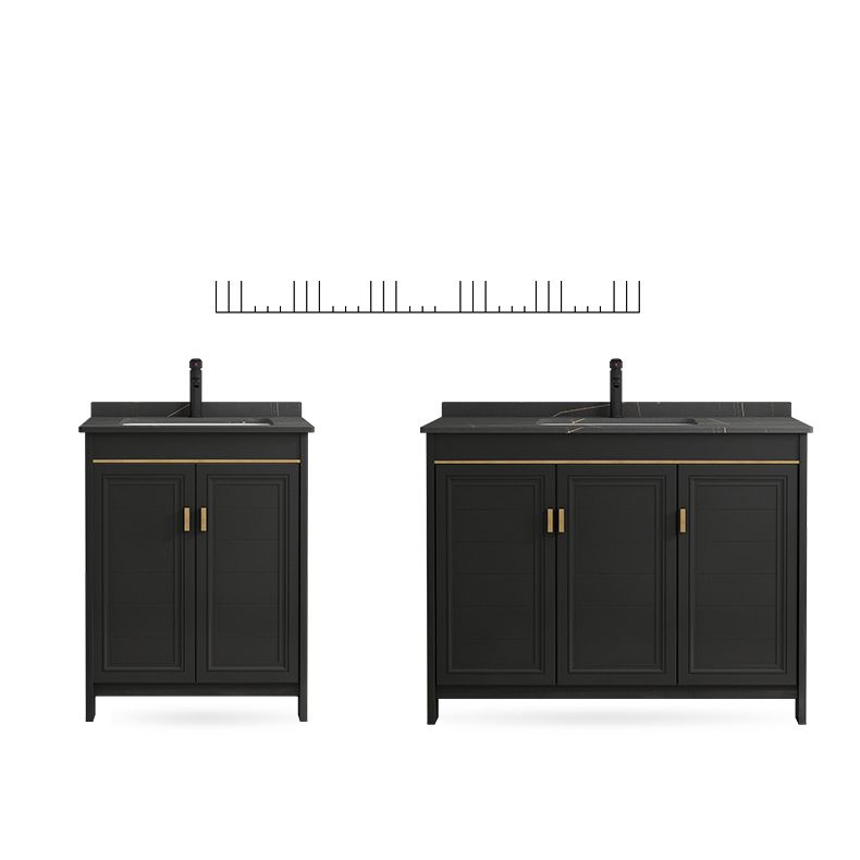 Black Bath Vanity Single Sink Metal Frame Mirror Vanity with Soft Close Door Clearhalo 'Bathroom Remodel & Bathroom Fixtures' 'Bathroom Vanities' 'bathroom_vanities' 'Home Improvement' 'home_improvement' 'home_improvement_bathroom_vanities' 1200x1200_35d9d022-8006-4d5f-87a5-c48973a95d22