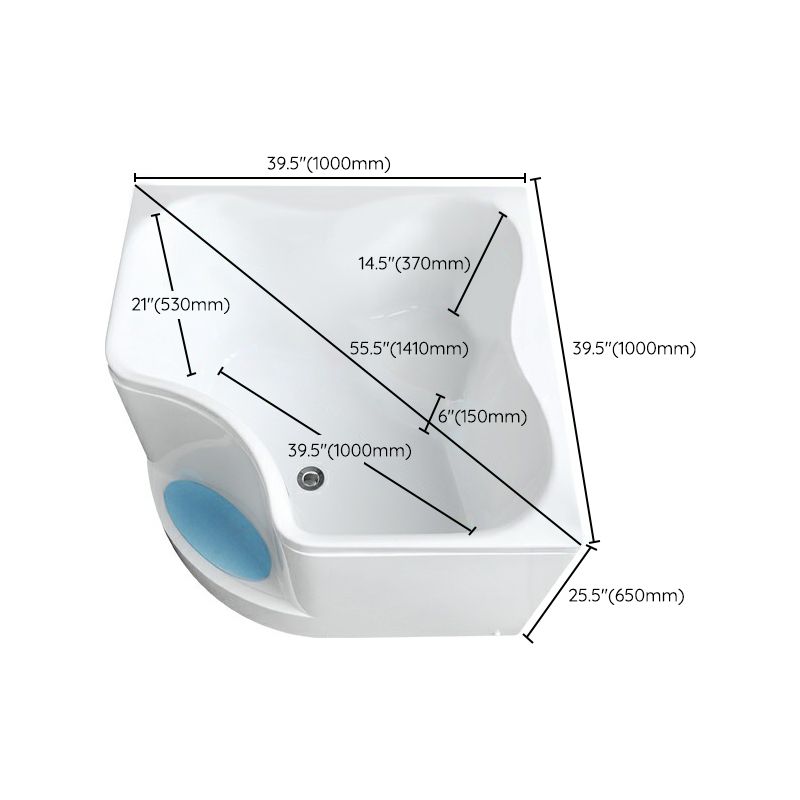 Modern Corner Soaking Bathtub White Acrylic Bathtub with Center-Front Drain Clearhalo 'Bathroom Remodel & Bathroom Fixtures' 'Bathtubs' 'Home Improvement' 'home_improvement' 'home_improvement_bathtubs' 'Showers & Bathtubs' 1200x1200_35ee0509-4892-49e8-939a-4cf58f017ea4