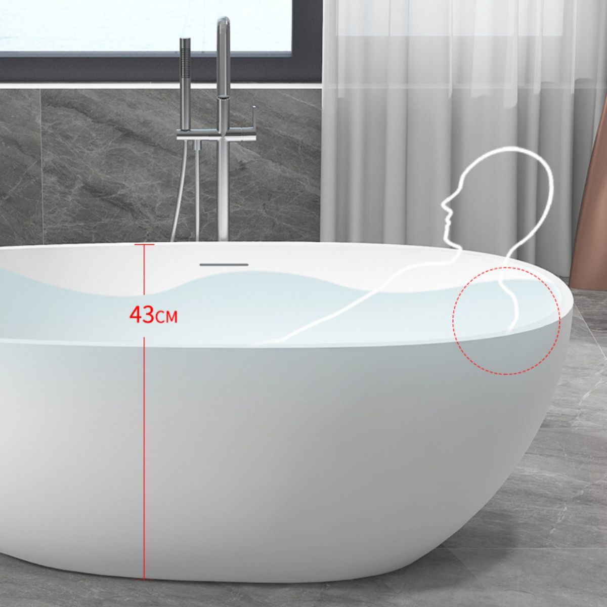 Modern Ellipse White Bathtub Stone Freestanding Soaking Bathtub with Drain Bath Tub Clearhalo 'Bathroom Remodel & Bathroom Fixtures' 'Bathtubs' 'Home Improvement' 'home_improvement' 'home_improvement_bathtubs' 'Showers & Bathtubs' 1200x1200_35eea7ba-8bff-4702-b268-014e884082c1