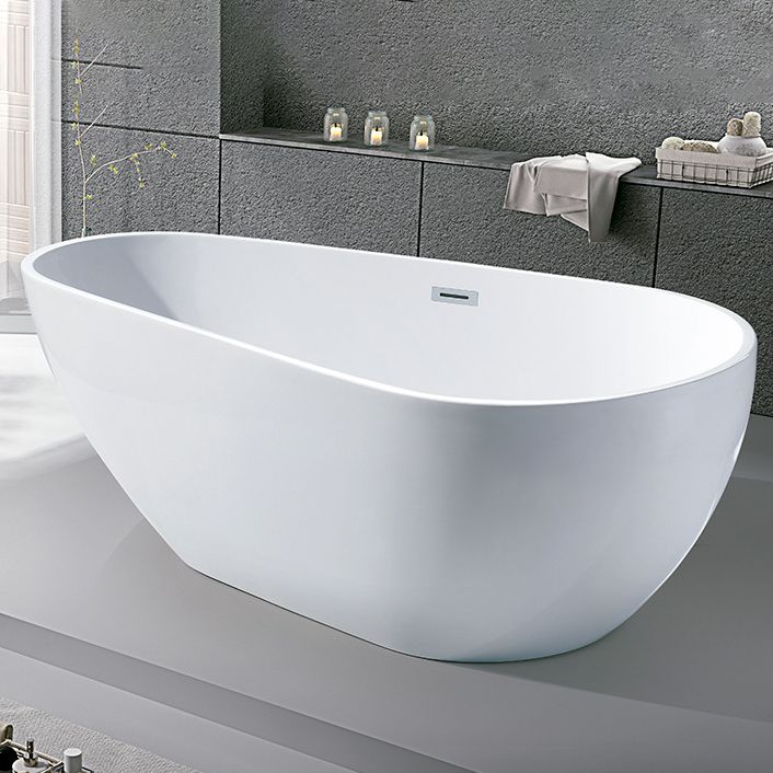 White Acrylic Oval Bathtub Freestanding Soaking Bath Tub with Center Drain Clearhalo 'Bathroom Remodel & Bathroom Fixtures' 'Bathtubs' 'Home Improvement' 'home_improvement' 'home_improvement_bathtubs' 'Showers & Bathtubs' 1200x1200_36950566-e8ae-411b-9d21-9fc2d3fdaebf