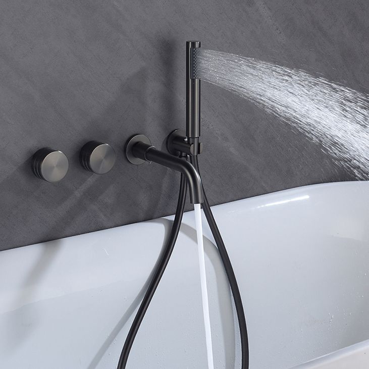 Wall Mounted Metal Tub Filler Low Arc Rotatable Tub Faucet Trim Clearhalo 'Bathroom Remodel & Bathroom Fixtures' 'Bathtub Faucets' 'bathtub_faucets' 'Home Improvement' 'home_improvement' 'home_improvement_bathtub_faucets' 1200x1200_36cb3053-b156-480e-9618-036084b8fb4b