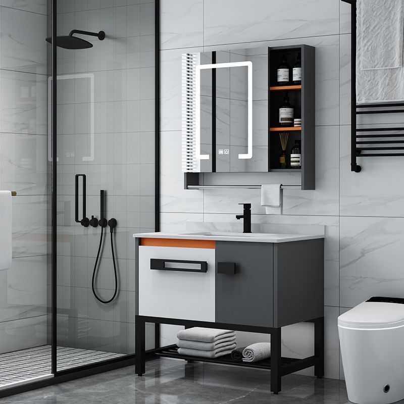 Modern Bathroom Sink Vanity Freestanding Vanity Set with Mirror Clearhalo 'Bathroom Remodel & Bathroom Fixtures' 'Bathroom Vanities' 'bathroom_vanities' 'Home Improvement' 'home_improvement' 'home_improvement_bathroom_vanities' 1200x1200_36dc6b61-55e9-43dc-8ab2-bf5297a99759