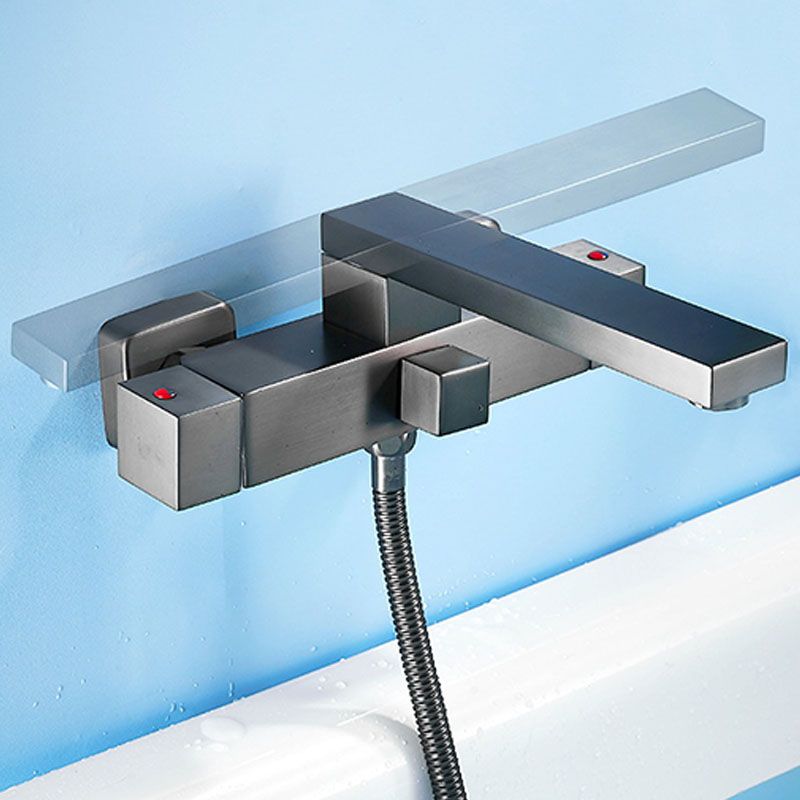 Wall Mounted MetalTub Filler Double Handles Wall Mounted Faucet Clearhalo 'Bathroom Remodel & Bathroom Fixtures' 'Bathtub Faucets' 'bathtub_faucets' 'Home Improvement' 'home_improvement' 'home_improvement_bathtub_faucets' 1200x1200_37c974b9-b219-4e43-919f-b26113eeeb35