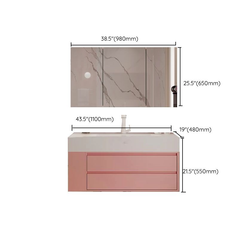 Rectangular Pink Wall Mounted Standard Wood Open Console with Sink Set Clearhalo 'Bathroom Remodel & Bathroom Fixtures' 'Bathroom Vanities' 'bathroom_vanities' 'Home Improvement' 'home_improvement' 'home_improvement_bathroom_vanities' 1200x1200_37d0e191-e6fa-4598-92d4-a98f6224d70d