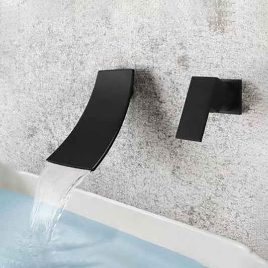 Waterfall Spout Bathroom Faucet Single Handle Wall Mounted Faucet Clearhalo 'Accueil' 'Amélioration Domiciliaire' 'bathroom_sink_faucets' 'Ensembles de Lavabo & de Robinet de Toilette' 'home_improvement' 'home_improvement_bathroom_sink_faucets' 'Robinet de Lavabo de Salle de Bain' 'Rénovation et Équipement de Salle de Bain' 1200x1200_388ee49a-261e-45a5-9337-753353928409