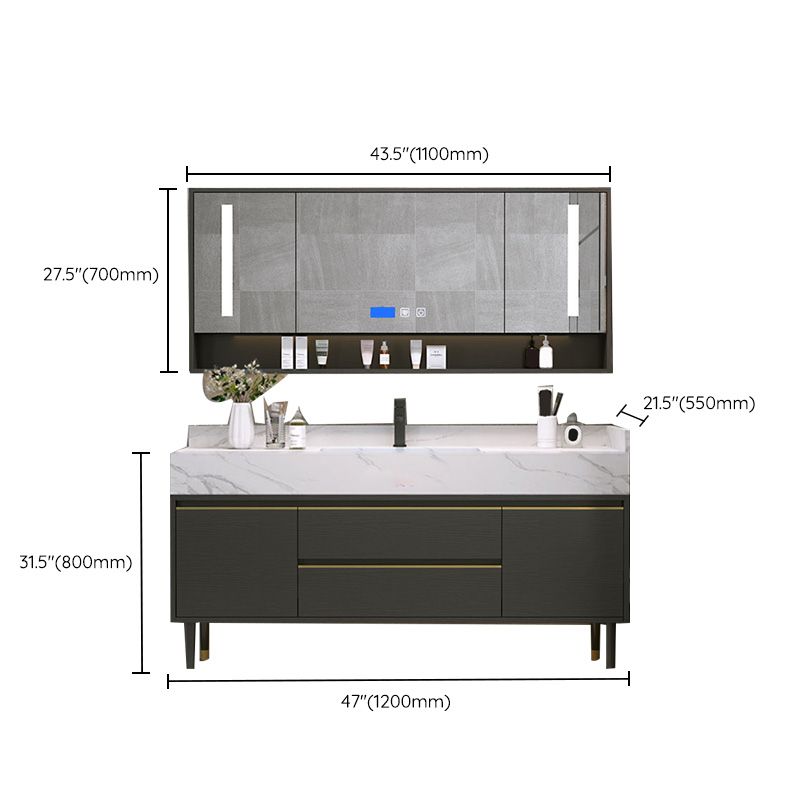 Metal Frame Vanity Drawers Rectangle Black Mirror Bathroom Vanity Set with 2 Doors Clearhalo 'Bathroom Remodel & Bathroom Fixtures' 'Bathroom Vanities' 'bathroom_vanities' 'Home Improvement' 'home_improvement' 'home_improvement_bathroom_vanities' 1200x1200_3967591a-9deb-49fe-ace7-ebc35f120767