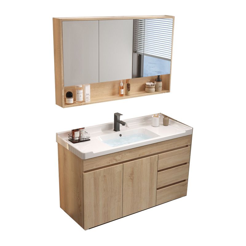 Wood Bathroom Vanity Set Mirror Rectangular Single Sink 2 Doors with Overflow Clearhalo 'Bathroom Remodel & Bathroom Fixtures' 'Bathroom Vanities' 'bathroom_vanities' 'Home Improvement' 'home_improvement' 'home_improvement_bathroom_vanities' 1200x1200_396842d8-638d-4499-87ae-49e2c14cd7b0