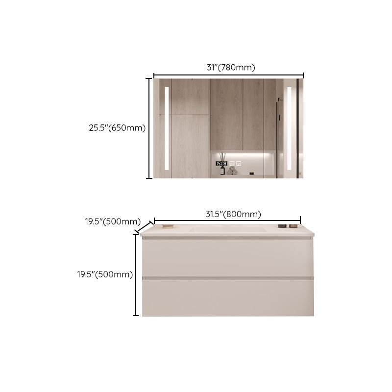 White Bathroom Vanity Wood Rectangle Single Sink Wall Mount 2 Drawers Vanity Set Clearhalo 'Bathroom Remodel & Bathroom Fixtures' 'Bathroom Vanities' 'bathroom_vanities' 'Home Improvement' 'home_improvement' 'home_improvement_bathroom_vanities' 1200x1200_39a587fe-0d41-47bc-809b-dd95d76b4ab3