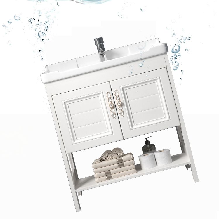 Freestanding Vanity White Shelving Included Rectangular Single Sink Vanity with Mirror Clearhalo 'Bathroom Remodel & Bathroom Fixtures' 'Bathroom Vanities' 'bathroom_vanities' 'Home Improvement' 'home_improvement' 'home_improvement_bathroom_vanities' 1200x1200_39c618a8-6a8f-490b-950b-3e5a1b4410ff