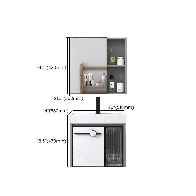 Modern Single Sink Bathroom Vanity White Glass Rectangular Wall Mount Bath Vanity Clearhalo 'Bathroom Remodel & Bathroom Fixtures' 'Bathroom Vanities' 'bathroom_vanities' 'Home Improvement' 'home_improvement' 'home_improvement_bathroom_vanities' 1200x1200_39c78516-8987-4ebb-9d06-f35d224e6381