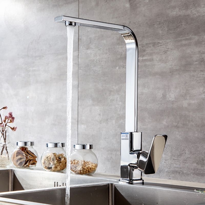 Modern Style Kitchen Faucet Copper Lever Handle Square Kitchen Faucet Clearhalo 'Home Improvement' 'home_improvement' 'home_improvement_kitchen_faucets' 'Kitchen Faucets' 'Kitchen Remodel & Kitchen Fixtures' 'Kitchen Sinks & Faucet Components' 'kitchen_faucets' 1200x1200_39cbfbe2-e8e2-4f94-abf1-621c5ad916f4