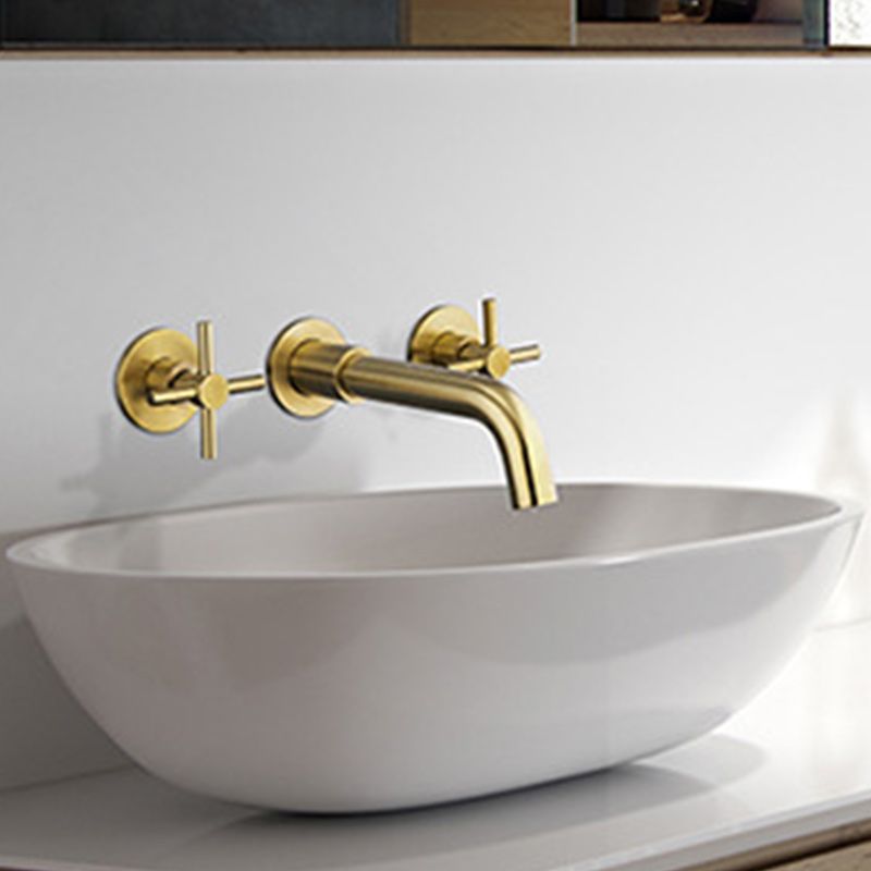 Glam Style Faucet 3 Holes Wall Mounted Bathroom Faucets with 2 Cross Handles Clearhalo 'Bathroom Remodel & Bathroom Fixtures' 'Bathroom Sink Faucets' 'Bathroom Sinks & Faucet Components' 'bathroom_sink_faucets' 'Home Improvement' 'home_improvement' 'home_improvement_bathroom_sink_faucets' 1200x1200_39f2d2e3-e72c-4175-afdb-a51ea37477be
