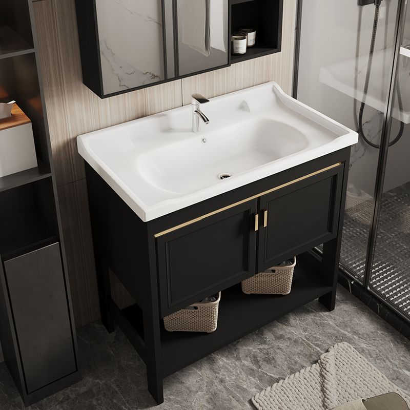 Glam Single Bath Vanity Black Rectangular Freestanding Sink Vanity Clearhalo 'Bathroom Remodel & Bathroom Fixtures' 'Bathroom Vanities' 'bathroom_vanities' 'Home Improvement' 'home_improvement' 'home_improvement_bathroom_vanities' 1200x1200_3a5d2ab8-49d0-468a-9c9e-dc8e98269d52