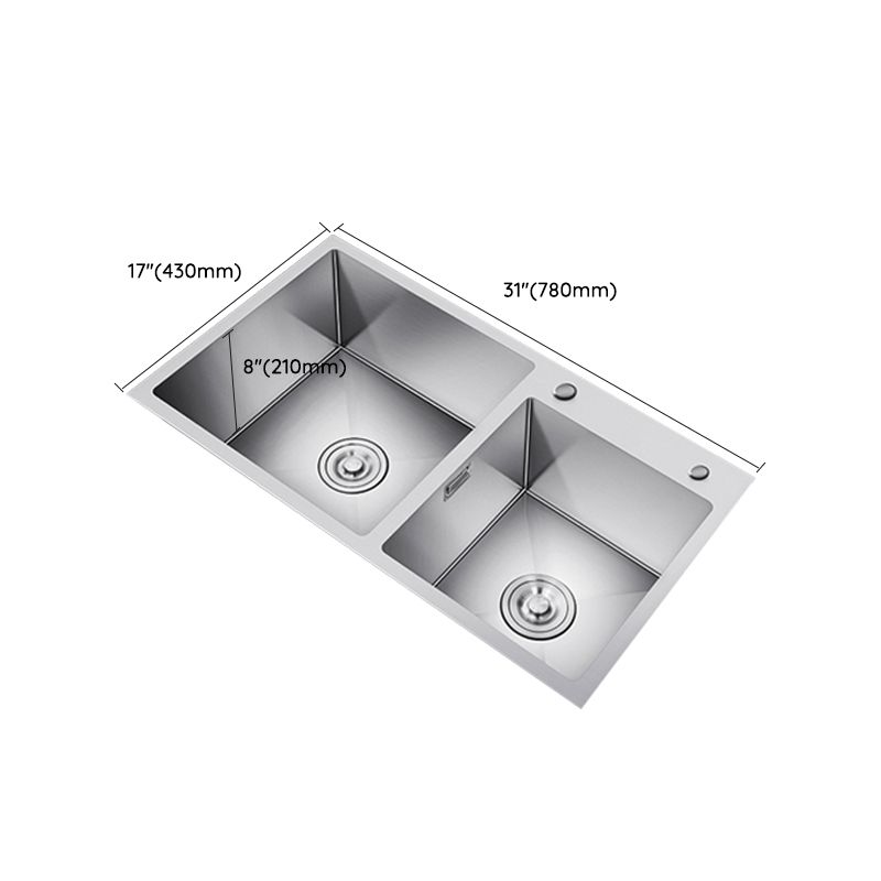 Scratch Resistant Kitchen Sink Double Bowl Stainless Steel Square Top-Mount Kitchen Sink Clearhalo 'Home Improvement' 'home_improvement' 'home_improvement_kitchen_sinks' 'Kitchen Remodel & Kitchen Fixtures' 'Kitchen Sinks & Faucet Components' 'Kitchen Sinks' 'kitchen_sinks' 1200x1200_3aa5ac1d-06d6-4d2c-b168-66da566147da